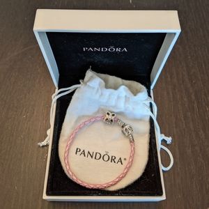 RETIRED Pandora Sweet Pea w/ pink leather bracelet